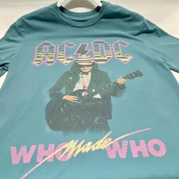 AC/DC Who Made Who Print Shirt Adult Small Aqua Multicolor 80’s Retro Logo Tee - Picture 10 of 13
